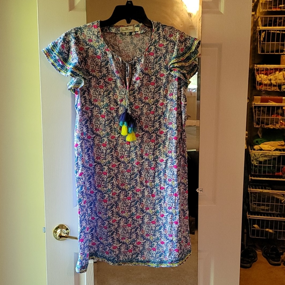 Vineyard Vines Floral Flamingo Linen Tunic Dress